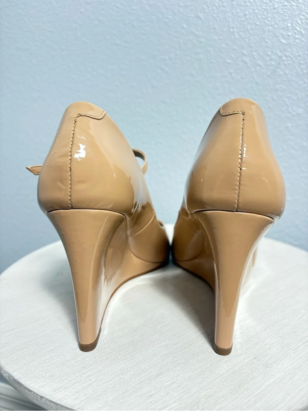 Maeve  “Sibley” patent leather Mary Jane wedge pumps